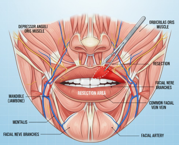 anatomical illustration of muscle removal during DAO Resection Surgery